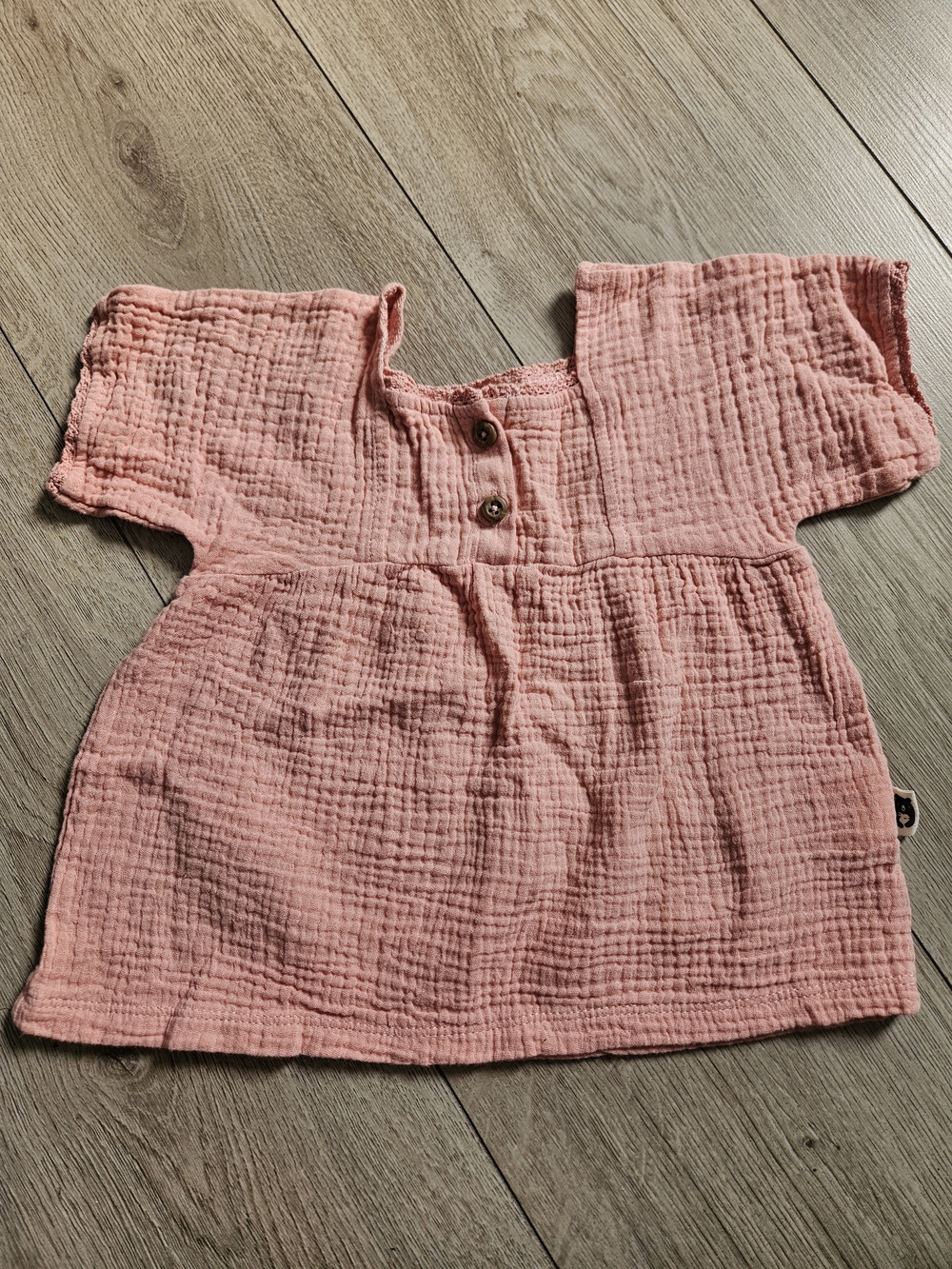 ​Rabbit + Bear Organic Pink Cotton Gauze Baby Girl Tunic Dress 3-6M